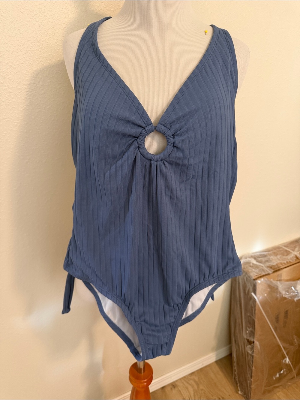 Womens Ribbed One-Piece Swimsuit in Slate Blue